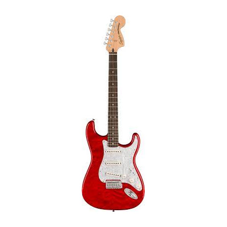 SQUIER by FENDER AFFINITY SERIES FSR STRATOCASTER QMT CRIMSON RED TRANSPARENT