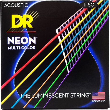 DR Strings NEON Multi-Color Acoustic - Custom Light (11-50)