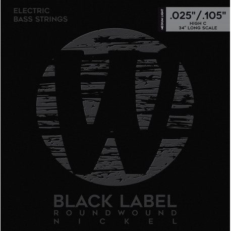 WARWICK 41311 Black Label, Nickel-Plated, Medium Light 5-String High C (25-105)