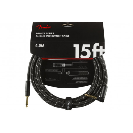 FENDER CABLE DELUXE SERIES 15' ANGLED BLACK TWEED