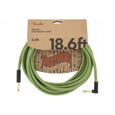 FENDER 18.6' ANGLED FESTIVAL INSTRUMENT CABLE PURE HEMP GREEN